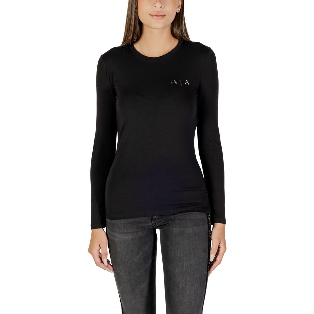 T-Shirt by Armani Exchange for women in stretch cotton black features an edgy silhouette, meticulously detailed with a sophisticated and for a truly edgy finish.