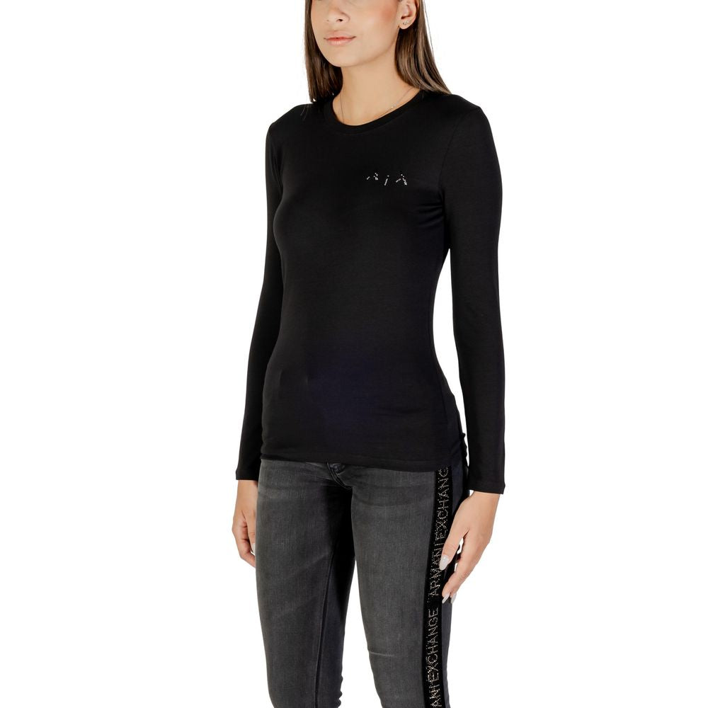 T-Shirt by Armani Exchange for women in stretch cotton black showcases a fashionable silhouette, elegantly detailed with a fashionable and for a sophisticated, high-fashion look.