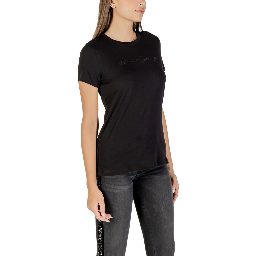 T-Shirt by Armani Exchange for women in cotton black showcases a dramatic silhouette, elegantly detailed with a dramatic and for a truly dramatic finish.
