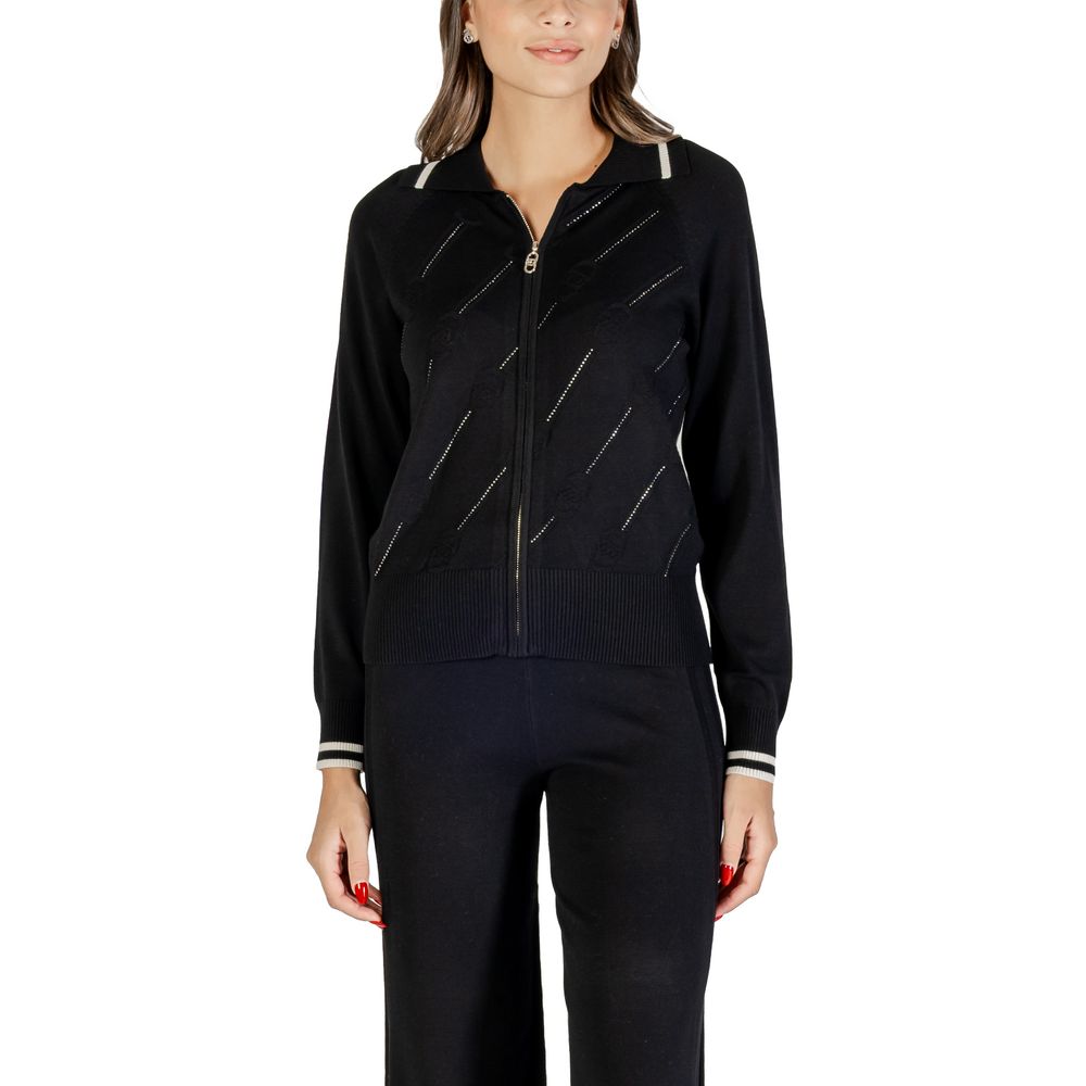 Cardigan by Liu Jo for women in polyester & viscose black & white features a dramatic silhouette, showcasing a sophisticated and dramatic detail for a timeless, premium look.