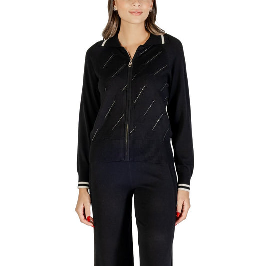 Cardigan by Liu Jo for women in polyester & viscose black & white features a dramatic silhouette, showcasing a sophisticated and dramatic detail for a timeless, premium look.