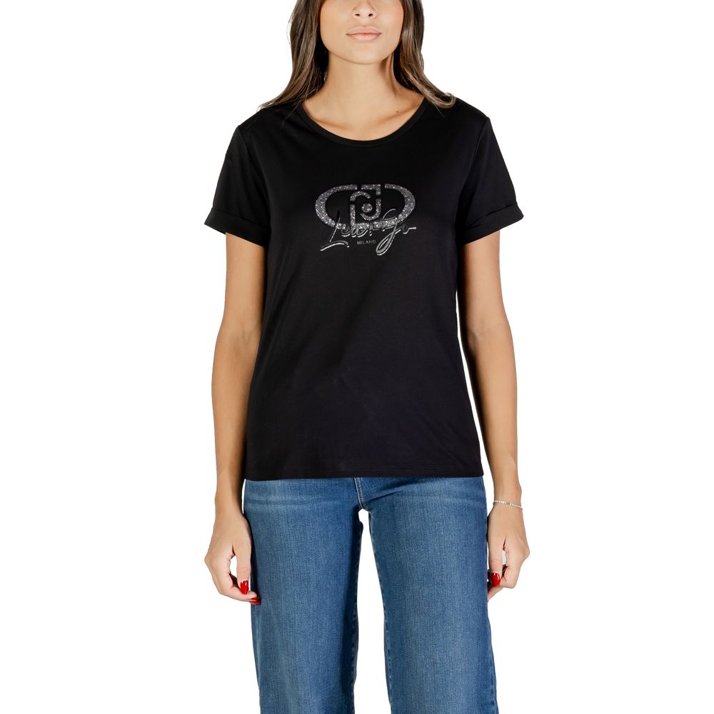 T-Shirt by Liu Jo for women in cotton black showcases a dramatic silhouette, elegantly detailed with a dramatic and short-sleeve for a truly dramatic finish.