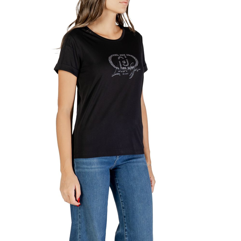 T-Shirt by Liu Jo for women in cotton black showcases a fashionable silhouette, elegantly detailed with a fashionable and for a sophisticated, high-fashion look.