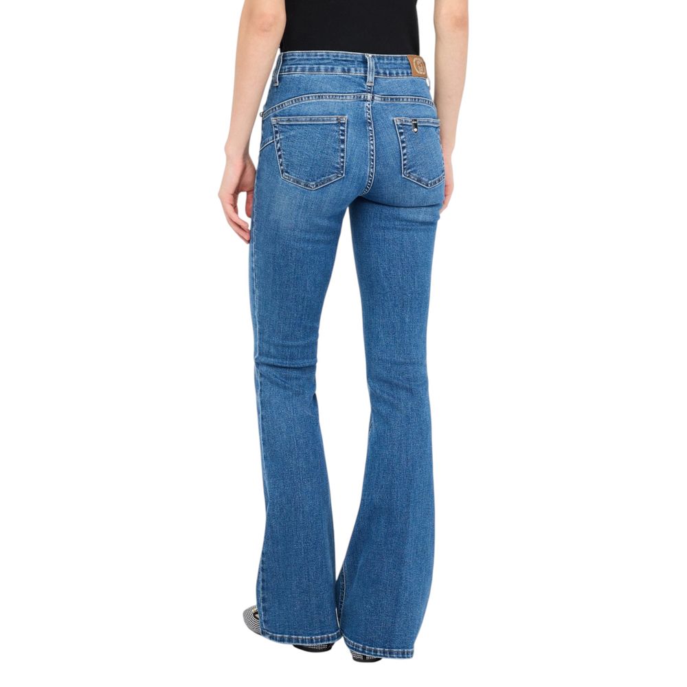Jeans by Liu Jo for women in stretch denim cotton blue presents a refined pantology silhouette, artfully defined by a refined pantology flared & bootcut, long, and a sophisticated high rise.