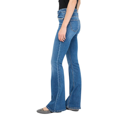 Jeans by Liu Jo for women in stretch denim cotton blue features a polished silhouette with a polished flared & bootcut, reaching a polished long and finished with a polished high rise.