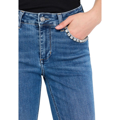 Jeans by Liu Jo for women in stretch denim cotton blue features a refined silhouette with a refined flared & bootcut, defined by a high rise and a refined long for a refined finish.