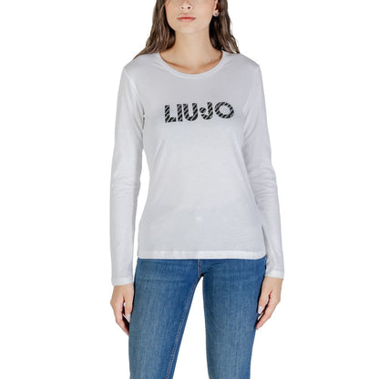T-Shirt by Liu Jo for women in cotton white showcases a unassuming silhouette, artfully detailed with a refined crew neckline and unassuming long-sleeve for a sophisticated, contemporary look.