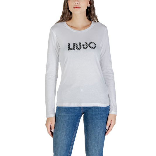 T-Shirt by Liu Jo for women in cotton white showcases a unassuming silhouette, artfully detailed with a refined crew neckline and unassuming long-sleeve for a sophisticated, contemporary look.