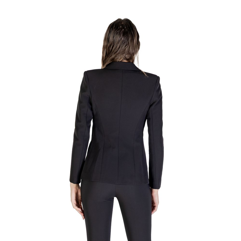 Blazer by Rinascimento for women in stretch polyester black showcases a polished silhouette, highlighted by a refined and polished for a sophisticated finish.