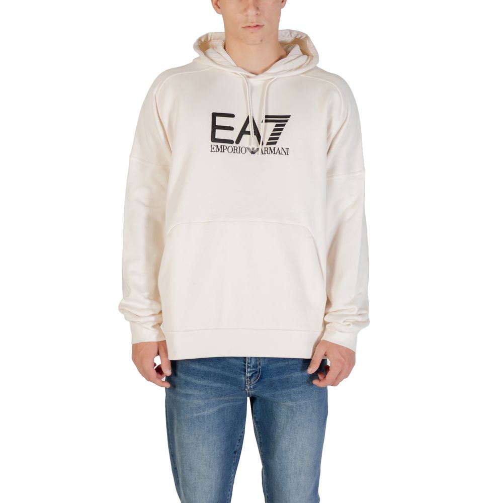 Hooded Hoodie by EA7 Emporio Armani for men in cotton & kangaroo black & white features an luminous silhouette, showcasing a sophisticated hooded neckline and for a truly luminous look.