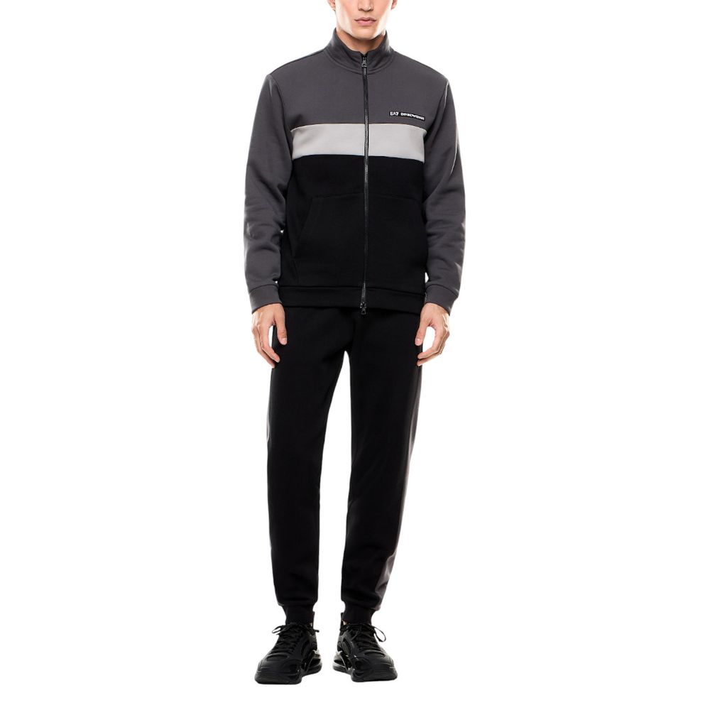 Activewear by EA7 Emporio Armani for men in cotton polyester black presents a ergonomic silhouette, showcasing the Men's Cotton Polyester Activewear design with functional for a premium look.
