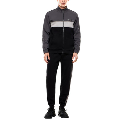 Activewear by EA7 Emporio Armani for men in cotton polyester black presents a ergonomic silhouette, showcasing the Men's Cotton Polyester Activewear design with functional for a premium look.