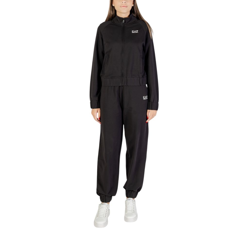 Track Jacket by EA7 Emporio Armani for women in stretch cotton black features an sporty silhouette, showcasing a sophisticated high-collar neckline and detailed with performance-driven .