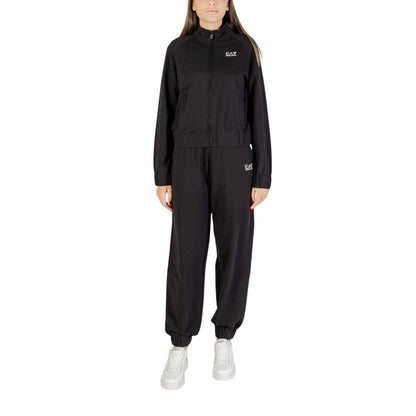 Track Jacket by EA7 Emporio Armani for women in stretch cotton black features an sporty silhouette, showcasing a sophisticated high-collar neckline and detailed with performance-driven .