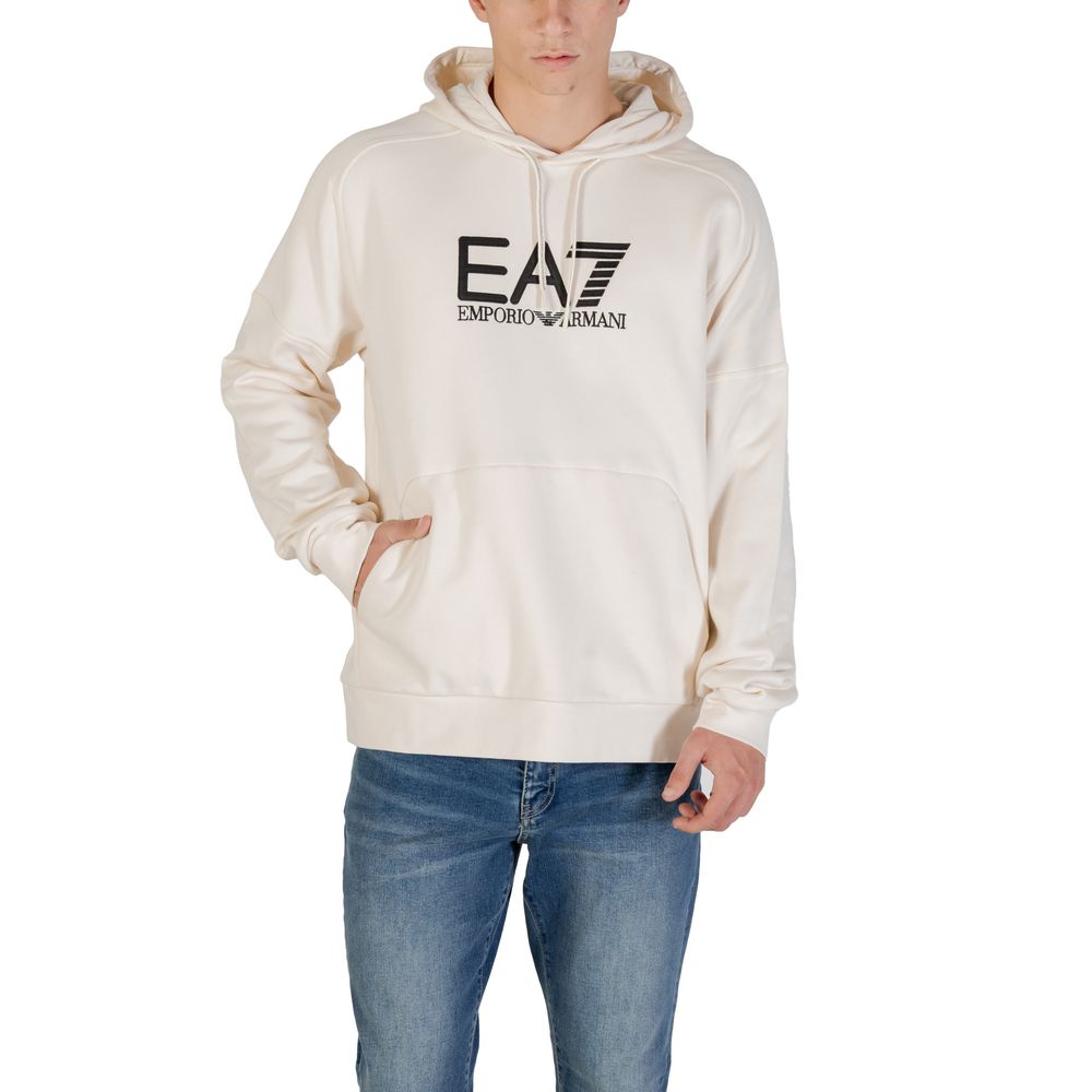 Hooded Hoodie by EA7 Emporio Armani for men in cotton & kangaroo black & white features a authentic silhouette, showcasing a sophisticated and authentic detail for a refined finish.