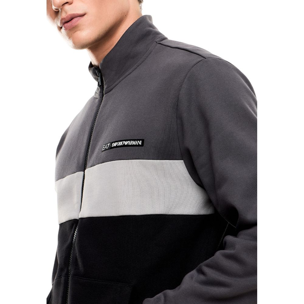 Activewear by EA7 Emporio Armani for men in cotton polyester black presents a ergonomic silhouette, showcasing the Men's Cotton Polyester Activewear design with functional for a premium look.