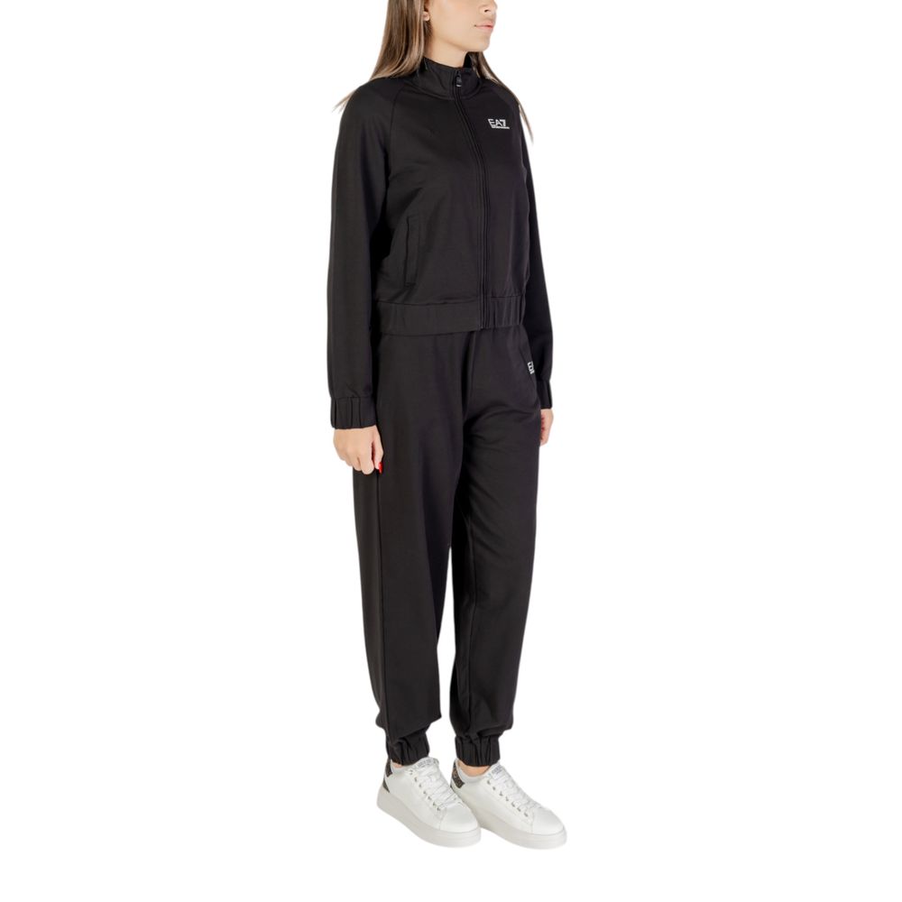 Track Jacket by EA7 Emporio Armani for women in stretch cotton black features an dynamic silhouette with a refined high-collar neckline and , integrating functional for an dynamic look.