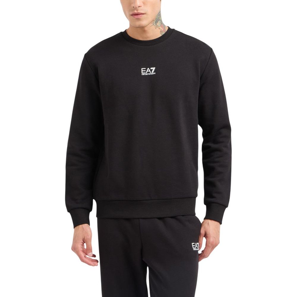 Activewear Sweatshirt by EA7 Emporio Armani for men in cotton polyester black features an streamlined silhouette, showcasing the streamlined crew neckline and with functional for a premium, athletic look.