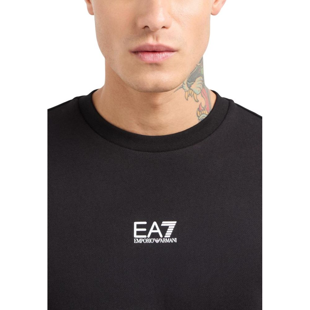 Activewear Sweatshirt by EA7 Emporio Armani for men in cotton polyester black presents a dynamic silhouette, featuring a dynamic crew neckline and detailed with functional .