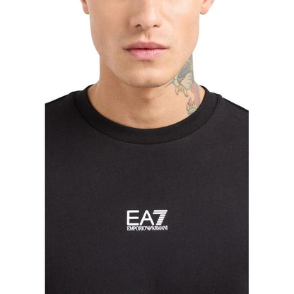 Activewear Sweatshirt by EA7 Emporio Armani for men in cotton polyester black presents a dynamic silhouette, featuring a dynamic crew neckline and detailed with functional .