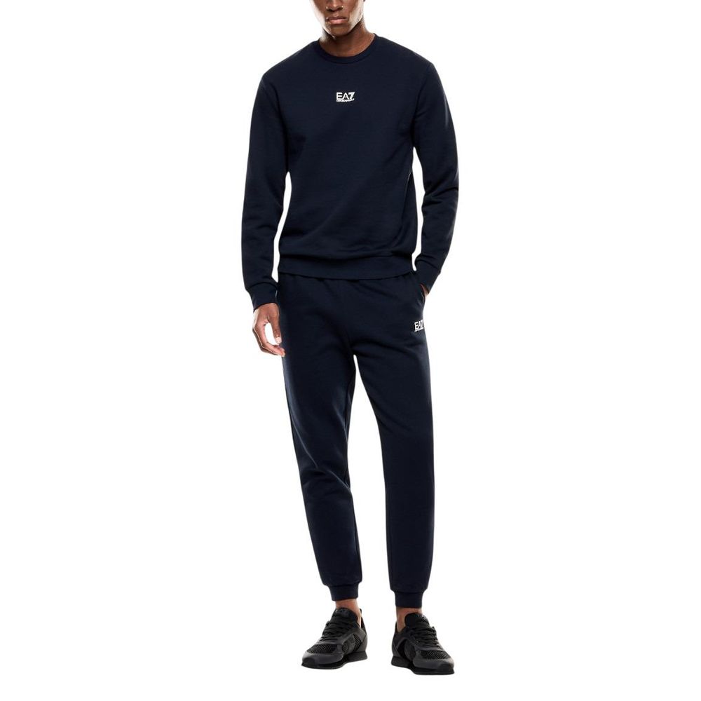 EA7 Emporio Armani Men's Crew-Neck Cotton Polyester Activewear Sweatshirt - Blue