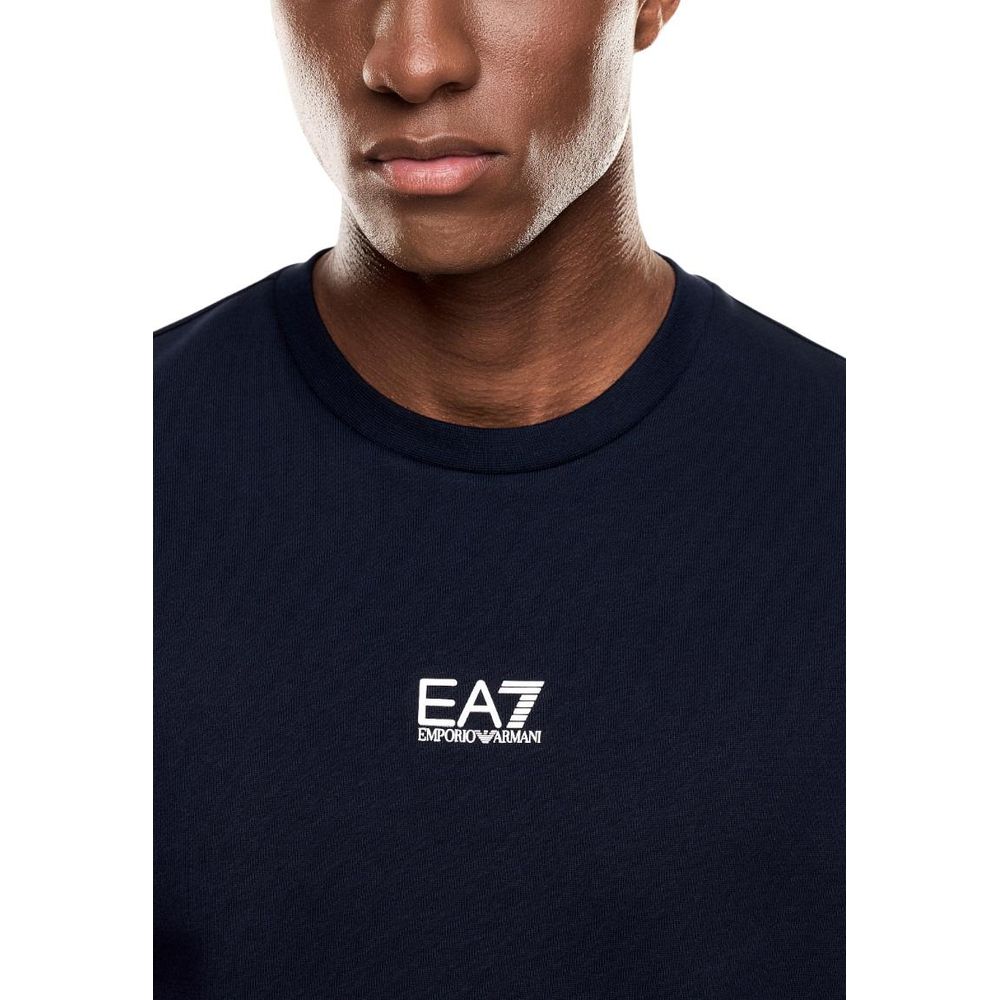 EA7 Emporio Armani Men's Crew-Neck Cotton Polyester Activewear Sweatshirt - Blue