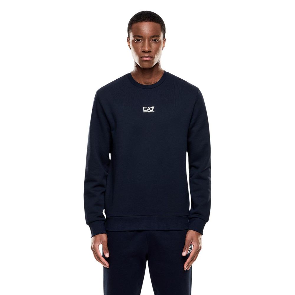 EA7 Emporio Armani Men's Crew-Neck Cotton Polyester Activewear Sweatshirt - Blue