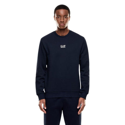 EA7 Emporio Armani Men's Crew-Neck Cotton Polyester Activewear Sweatshirt - Blue