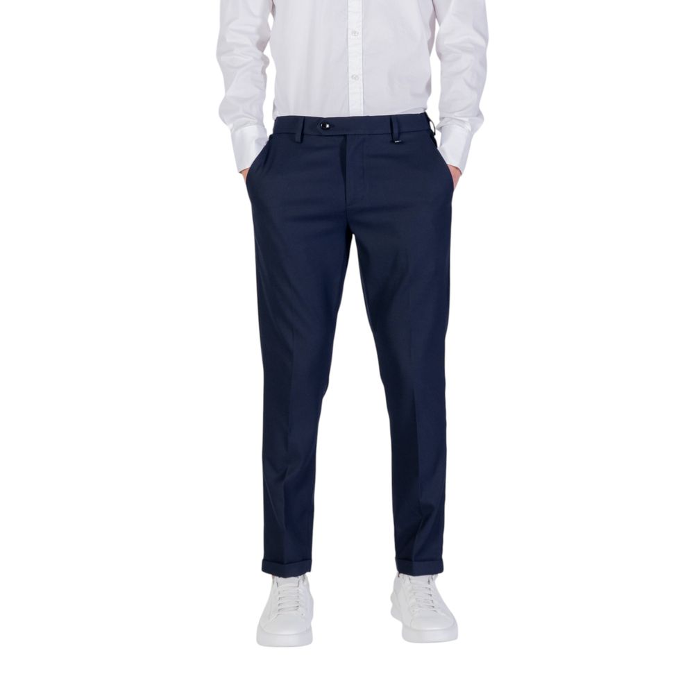 Trousers by Antony Morato for men in stretch polyester viscose twill blue features an on trend silhouette, showcasing a sophisticated skinny, slim & cropped with a cropped and for an on trend finish.