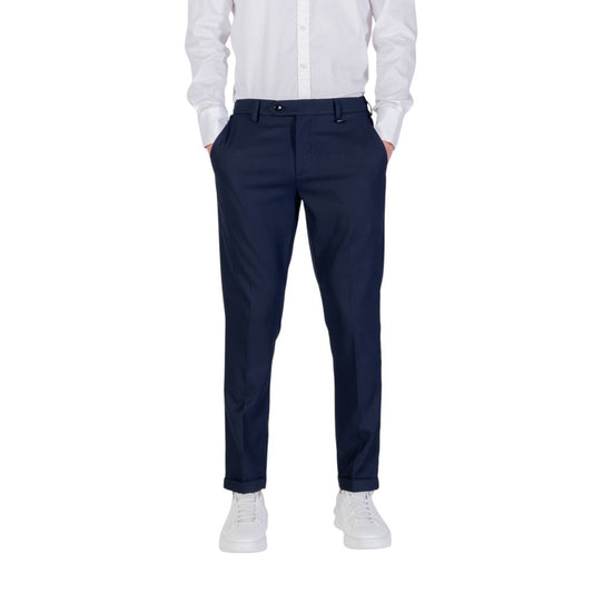 Trousers by Antony Morato for men in stretch polyester viscose twill blue features an on trend silhouette, showcasing a sophisticated skinny, slim & cropped with a cropped and for an on trend finish.