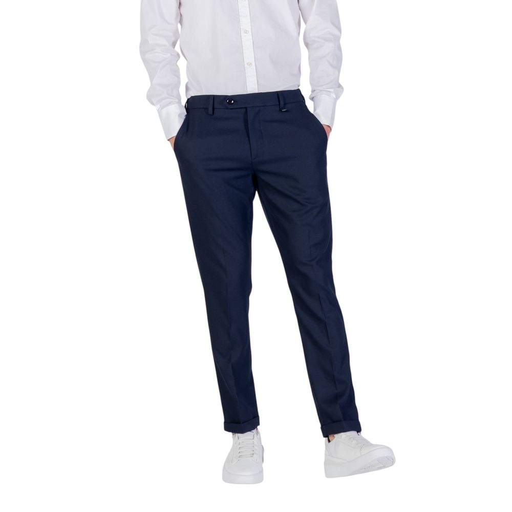 Trousers by Antony Morato for men in stretch polyester viscose twill blue features a artisanal silhouette, showcasing a sophisticated skinny, slim & cropped with a cropped and for a artisanal finish.