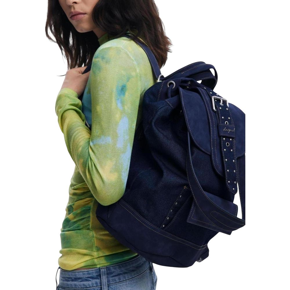 Desigual Poly Cotton Small Travel Flap Backpack - Blue Signature