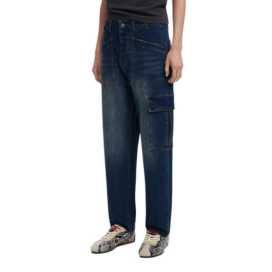 Jeans by Desigual for women in stretch denim cotton blue presents a tailored silhouette, showcasing a tailored relaxed-fit, wide & boyfriend and long cut with a refined for a truly tailored aesthetic.
