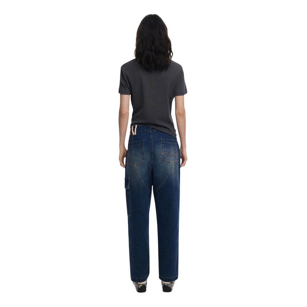 Jeans by Desigual for women in stretch denim cotton blue features an sartorial relaxed-fit, wide & boyfriend and long with a cut for a sartorial finish.