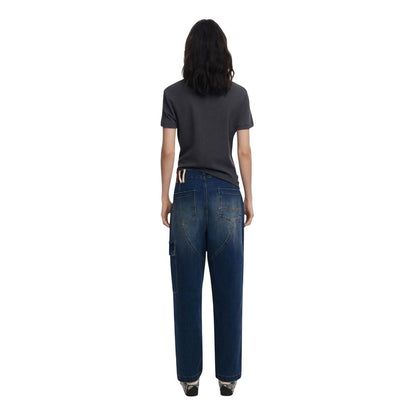 Jeans by Desigual for women in stretch denim cotton blue features an sartorial relaxed-fit, wide & boyfriend and long with a cut for a sartorial finish.