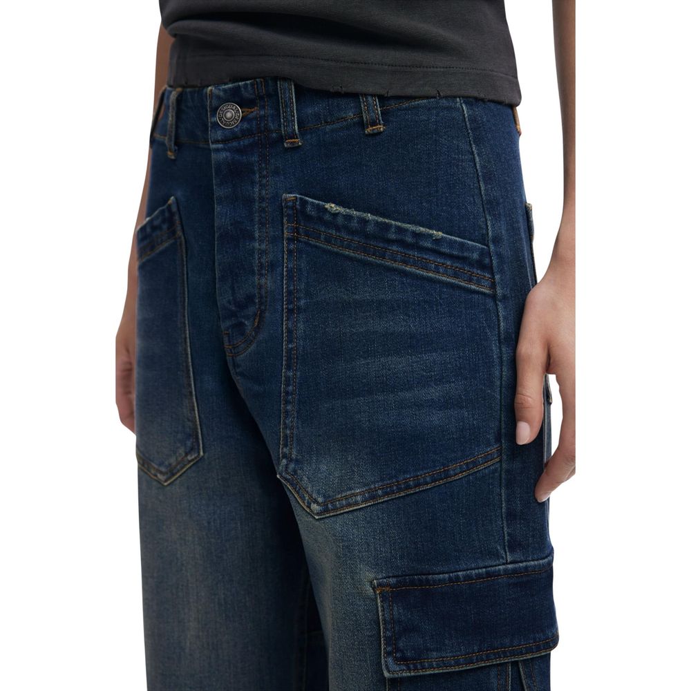 Jeans by Desigual for women in stretch denim cotton blue features a polished silhouette with a polished relaxed-fit, wide & boyfriend, reaching a polished long and finished with a polished .