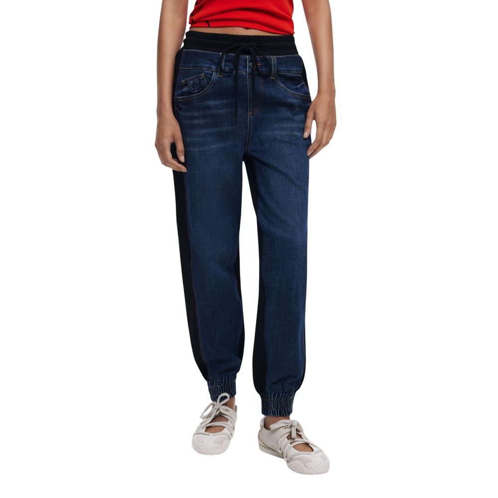Activewear Jogger Pants by Desigual for women in stretch cotton blue features a versatile silhouette, integrating performance with a versatile relaxed-fit, long, and comfortable .