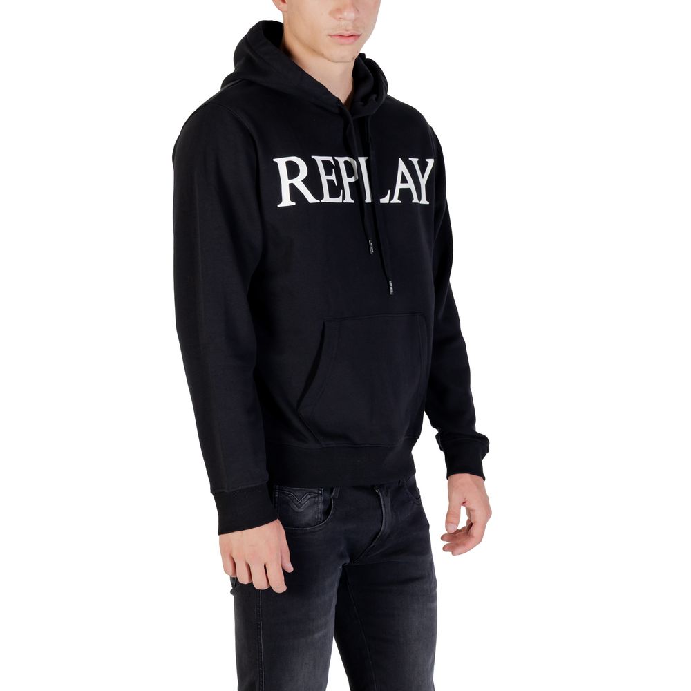 Hooded Hoodie by Replay for men in cotton & kangaroo black features an luminous silhouette, showcasing a sophisticated hooded neckline and for a truly luminous look.