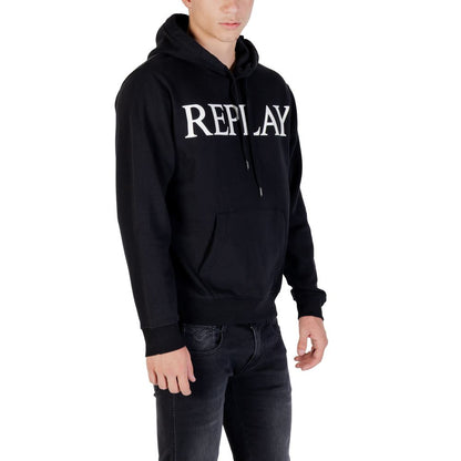 Hooded Hoodie by Replay for men in cotton & kangaroo black features an luminous silhouette, showcasing a sophisticated hooded neckline and for a truly luminous look.