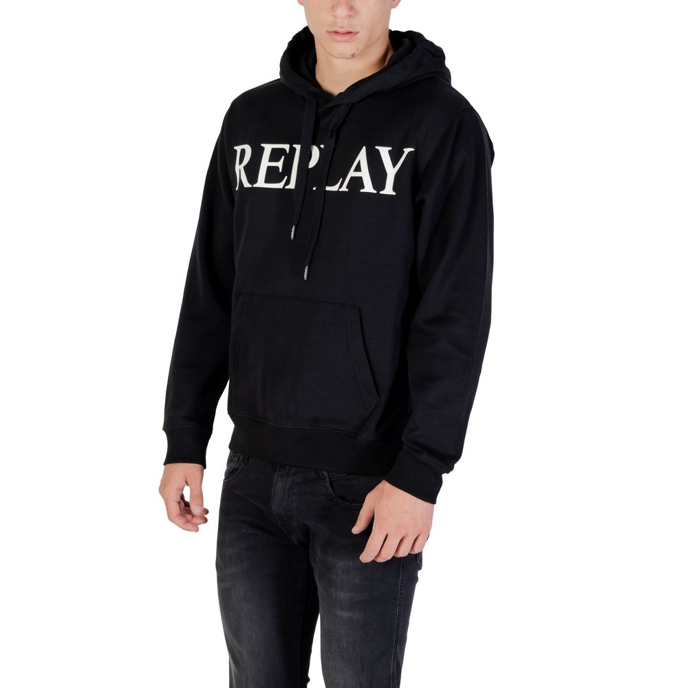 Hooded Hoodie by Replay for men in cotton & kangaroo black features a authentic silhouette, showcasing a sophisticated and authentic detail for a refined finish.