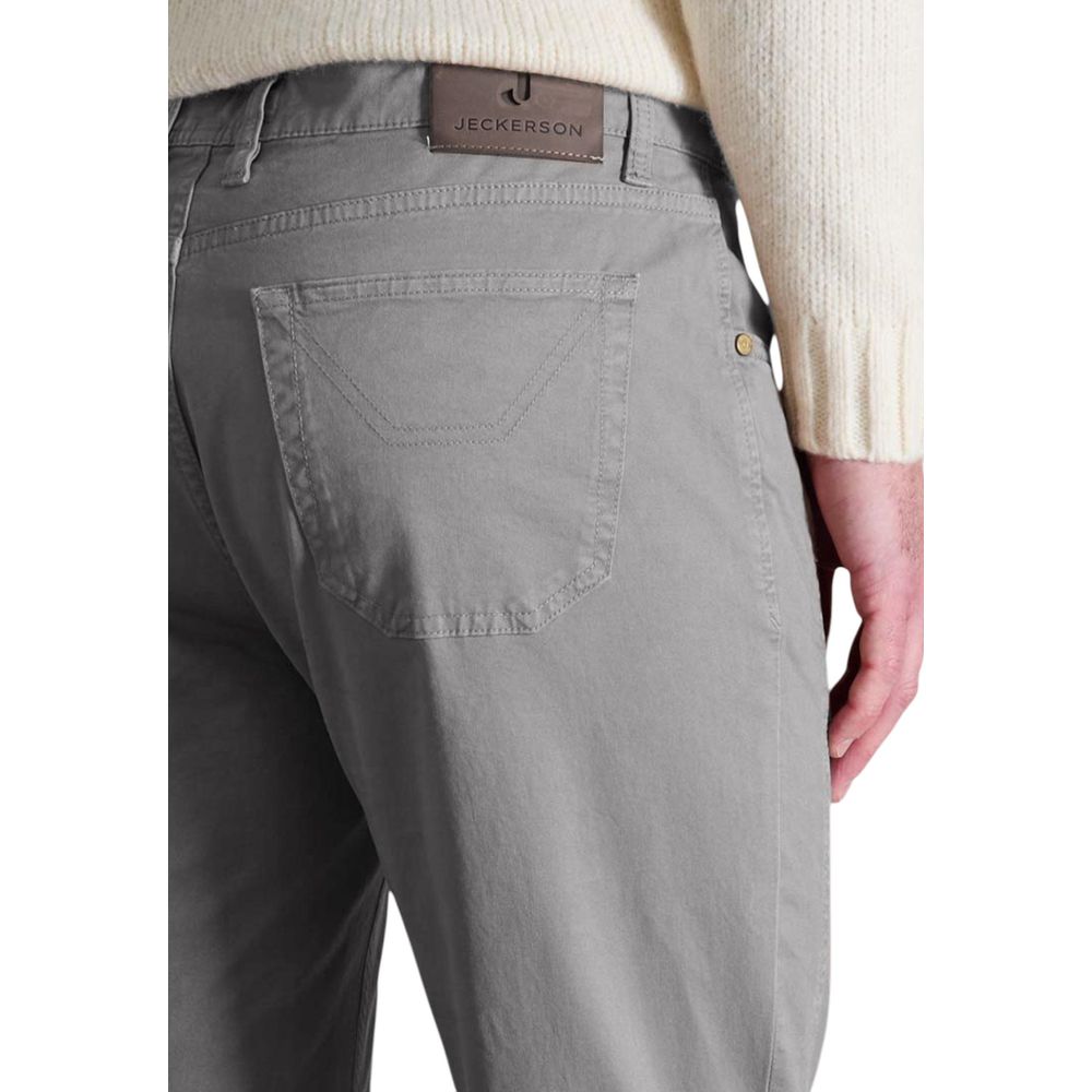 Trousers by Jeckerson for men in stretch cotton gray features a sculptural silhouette, showcasing a sculptural skinny & slim and long with a sophisticated for a sculptural finish.