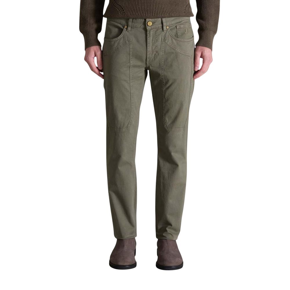 Trousers by Jeckerson for men in stretch cotton green features a tailored silhouette with a tailored skinny & slim, defined by its long and a sophisticated .