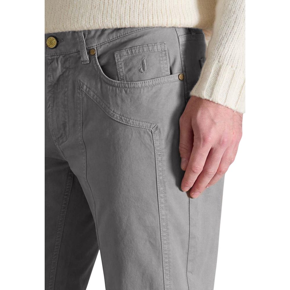 Trousers by Jeckerson for men in stretch cotton gray features a tailored silhouette with a tailored skinny & slim, defined by its long and a sophisticated .
