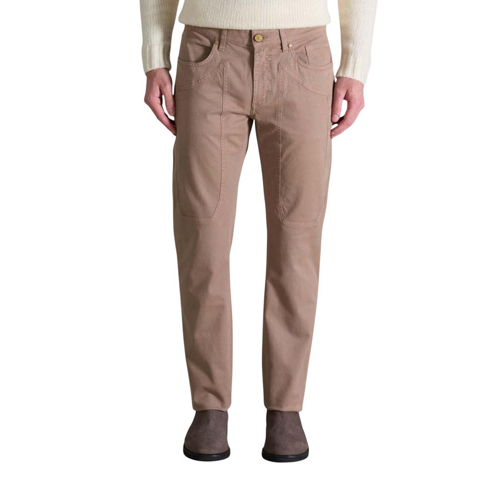 Trousers by Jeckerson for men in stretch cotton beige features a artisanal silhouette, showcasing a sophisticated skinny & slim with a long and for a artisanal finish.
