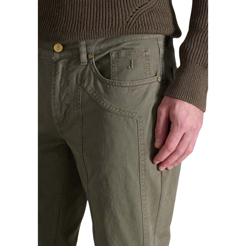 Trousers by Jeckerson for men in stretch cotton green features an on trend silhouette, showcasing a sophisticated skinny & slim with a long and for an on trend finish.