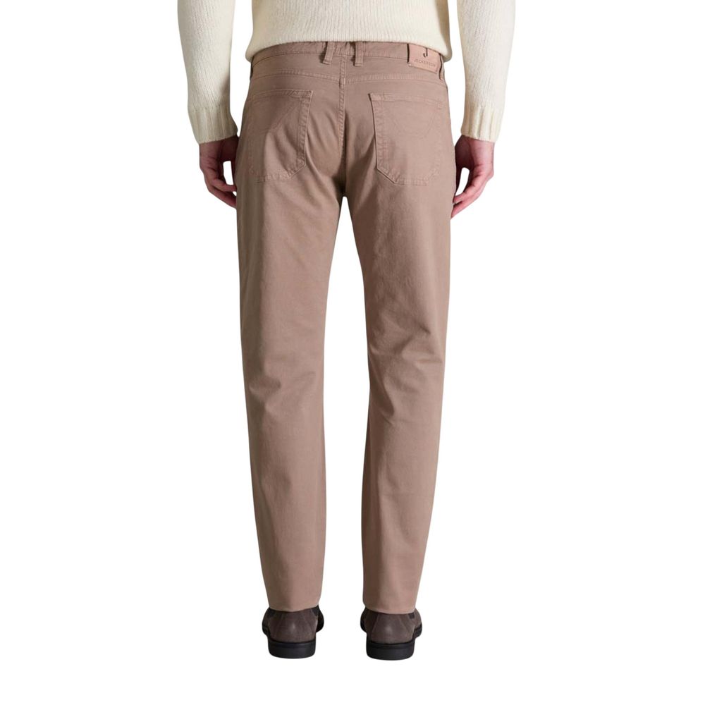 Trousers by Jeckerson for men in stretch cotton beige presents a smart silhouette, meticulously detailed with a smart skinny & slim, a smart long, and a smart .