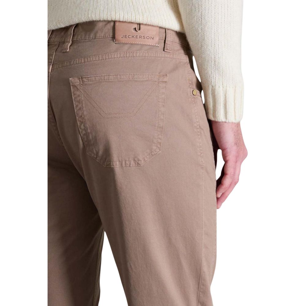 Trousers by Jeckerson for men in stretch cotton beige features a sculptural silhouette, showcasing a sculptural skinny & slim and long with a sophisticated for a sculptural finish.