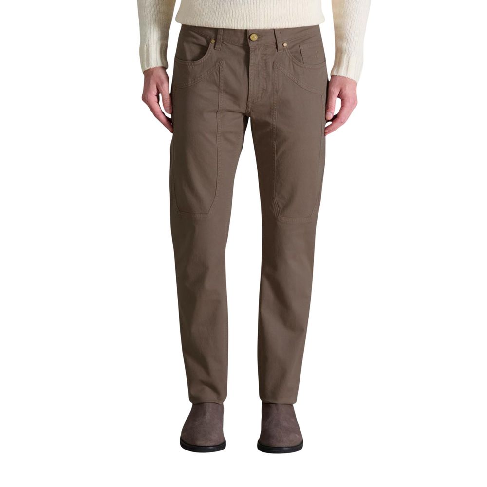 Trousers by Jeckerson for men in stretch cotton brown features an on trend silhouette, showcasing a sophisticated skinny & slim with a long and for an on trend finish.