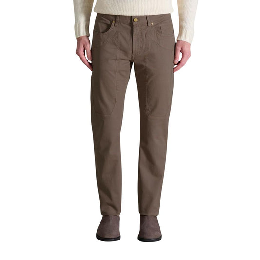 Trousers by Jeckerson for men in stretch cotton brown features an on trend silhouette, showcasing a sophisticated skinny & slim with a long and for an on trend finish.