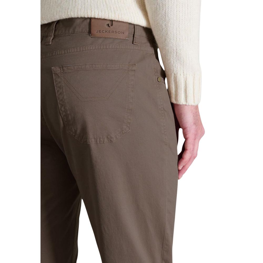 Trousers by Jeckerson for men in stretch cotton brown features a tailored silhouette with a tailored skinny & slim, defined by its long and a sophisticated .